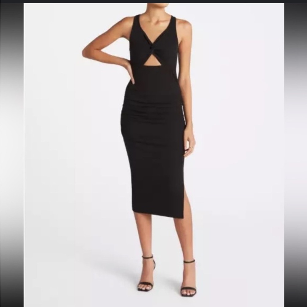 Michael Stars Guilia Ultra Rib Midi Dress Black Cutout Party Slimming
